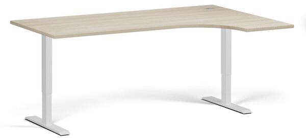 Rohový výškově nastavitelný stůl, 180x120 cm, 1 motor, L/P, bílá podnož, dub přírodní
