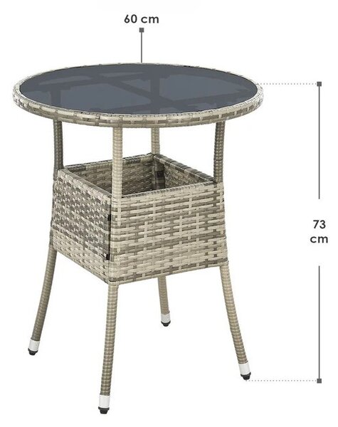 Juskys Ratanový kulatý stůl Yoro Ø60 cm - šedý