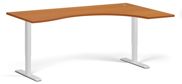 Ergonomický výškově nastavitelný stůl, 180x120 cm, 1 motor, L/P, bílá podnož, třešeň