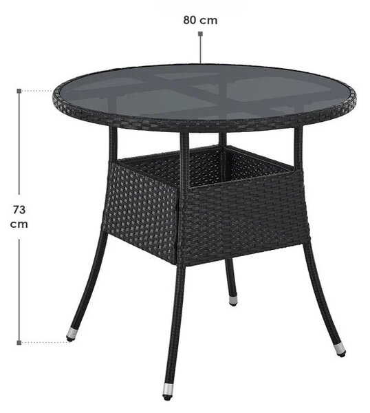 Juskys Ratanový kulatý stůl Yoro Ø80 cm - černý