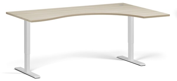Ergonomický výškově nastavitelný stůl, 180x120 cm, 1 motor, L/P, bílá podnož, dub přírodní