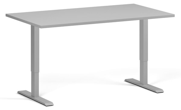 Výškově nastavitelný stůl, 140x80 cm, 1 motor, šedá podnož, šedá