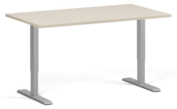 Výškově nastavitelný stůl, 140x80 cm, 1 motor, šedá podnož, bříza