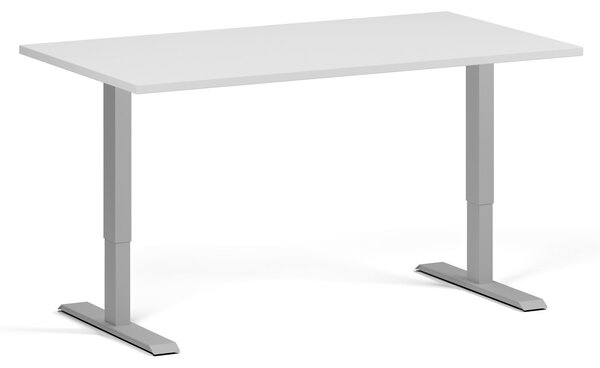 Výškově nastavitelný stůl, 140x80 cm, 1 motor, šedá podnož, bílá
