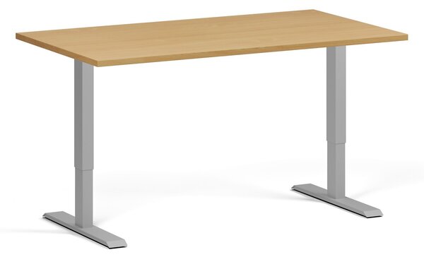 Výškově nastavitelný stůl, 140x80 cm, 1 motor, šedá podnož, buk