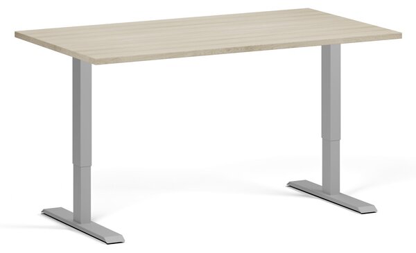 Výškově nastavitelný stůl, 140x80 cm, 1 motor, šedá podnož, dub přírodní