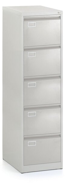Kovová kartotéka A4 - 5 zásuvek, 45,5 x 62 x 162,5 cm, cylindrický zámek, světle šedá - ral 7035