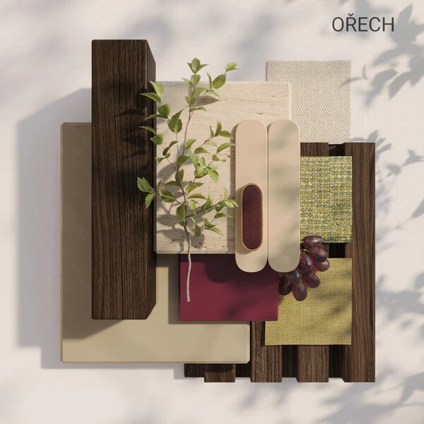 Akustický panel, podklad MDF deska, široká lamela, ořech, 30x275 cm