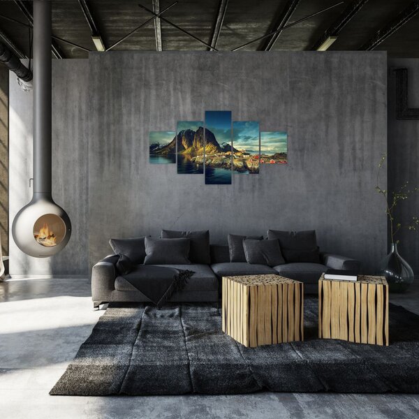 Obraz rybářské vesnice v Norsku (125x70 cm)