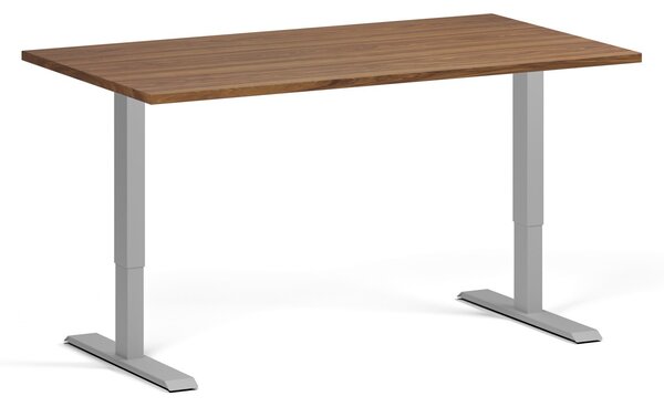 Výškově nastavitelný stůl, 140x80 cm, 1 motor, šedá podnož, ořech