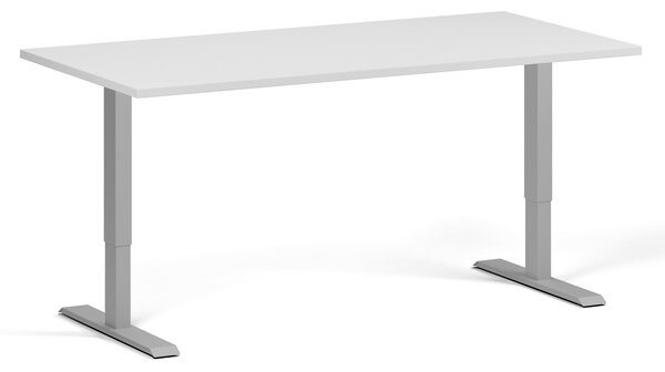 Výškově nastavitelný stůl, 160x80 cm, 1 motor, šedá podnož, bílá