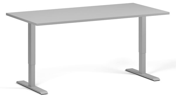 Výškově nastavitelný stůl, 160x80 cm, 1 motor, šedá podnožm, šedá
