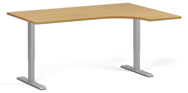 Rohový výškově nastavitelný stůl, 160x120 cm, 1 motor, L/P, šedá podnož, buk
