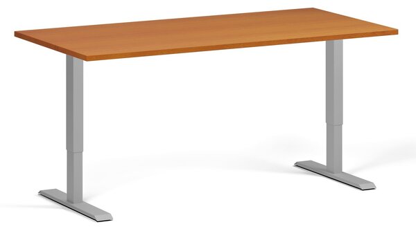 Výškově nastavitelný stůl, 160x80 cm, 1 motor, šedá podnož, třešeň