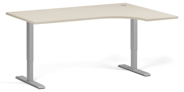 Rohový výškově nastavitelný stůl, 160x120 cm, 1 motor, L/P, šedá podnož, bříza