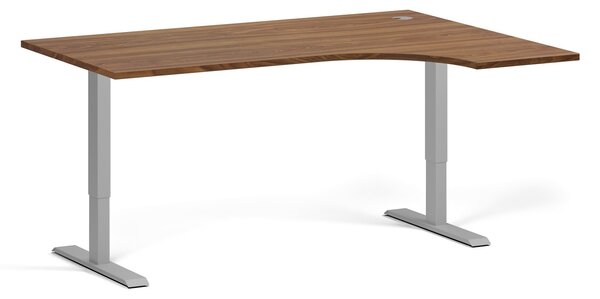 Rohový výškově nastavitelný stůl, 160x120 cm, 1 motor, L/P, šedá podnož, ořech