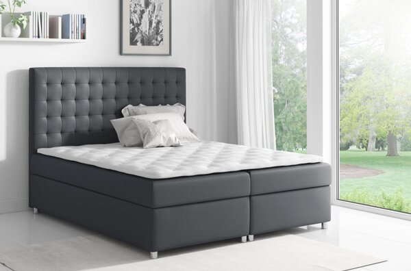 Kontinentální postel EVIO - 200x200, šedá + topper ZDARMA