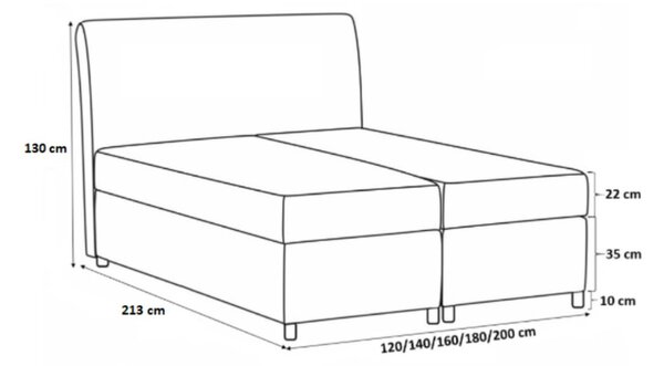 Kontinentální postel EVIO - 200x200, šedá + topper ZDARMA