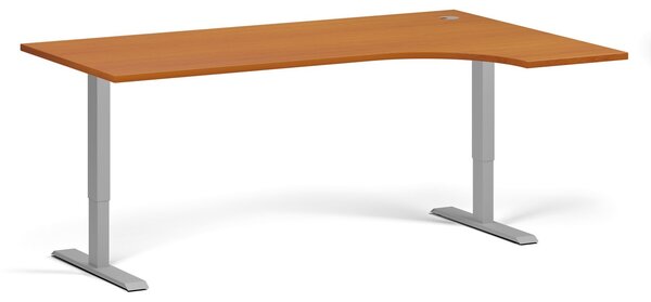 Rohový výškově nastavitelný stůl, 180x120 cm, 1 motor, L/P, šedá podnož, třešeň
