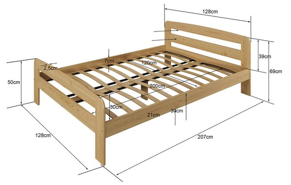 Postel z masivu 120x200 Nastěnka borovice s roštem