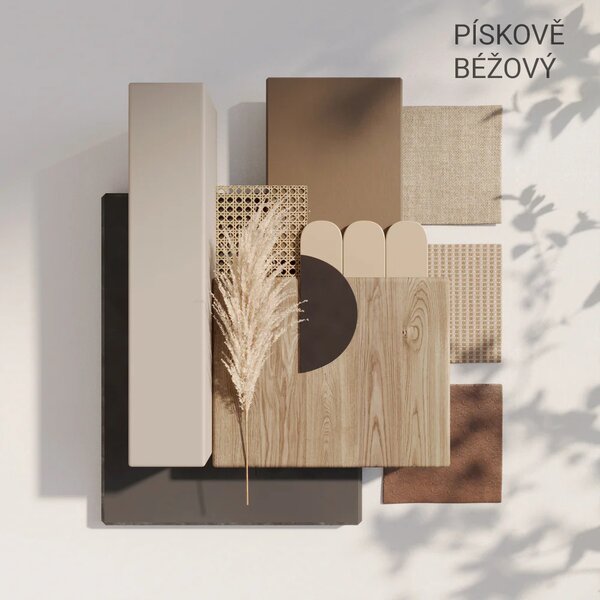 Akustický panel, podklad bílá MDF deska, úzká lamela, pískově béžová, 30x275 cm