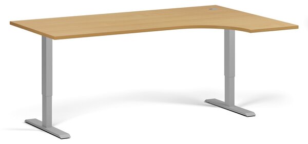 Rohový výškově nastavitelný stůl, 180x120 cm, 1 motor, L/P, šedá podnož, buk