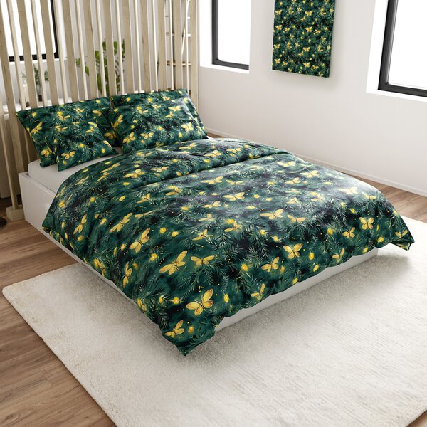 Mikroplyšové povlečení YELLOW BUTTERFLY tmavě zelené Rozměr povlečení: 70 x 90 cm | 140 x 200 cm