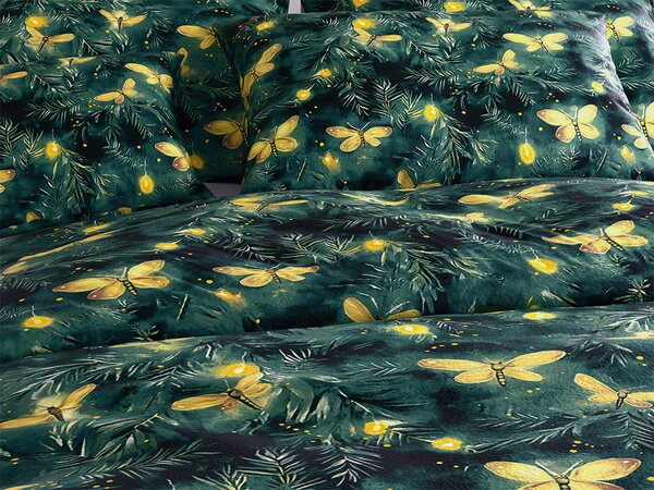 Mikroplyšové povlečení YELLOW BUTTERFLY tmavě zelené Rozměr povlečení: 70 x 90 cm | 140 x 200 cm