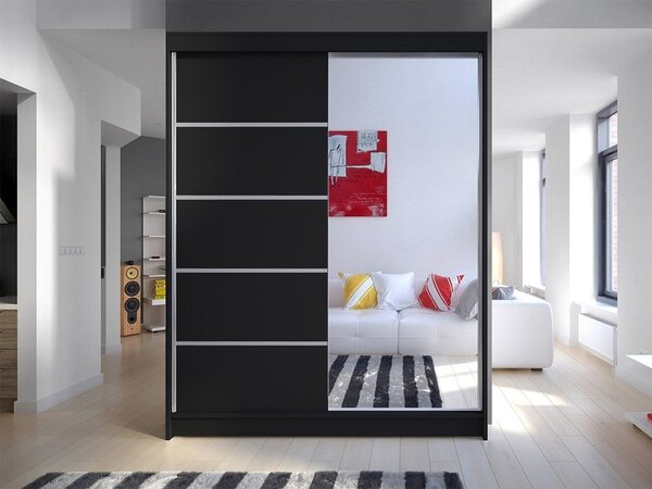 Šatní skříň 150 cm se zrcadlem a LED osvětlením PIRITU 3 - černá