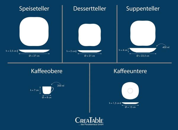 KOMBINOVANÁ SOUPRAVA, 30dílné, porcelán Creatable - Online Only nádobí, Online Only