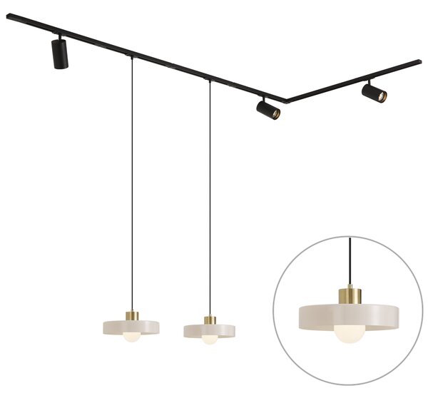 Moderní kolejnicový systém černý se 2 bílými závěsnými svítidly a 3 bodovými světly 1-fázový - Iconic Jeana Luxe Jina