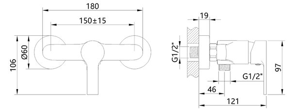 Invena Bralos, nástěnná sprchová baterie, černá matná, INV-BN-07-004-A