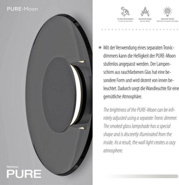 PAUL NEUHAUS Nástěnné svítidlo PURE Moon platina stmívatelné do obývacího pokoje a kuchyně 2700K