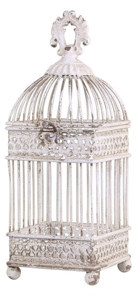 Krémová antik dekorativní zdobená ptačí klec - 12*12*32 cm - Chic Antique