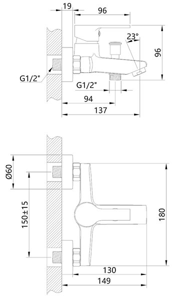 Invena Bralos, nástěnná vanová baterie, černá matná, INV-BW-07-004-A