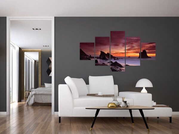 Obraz západu slunce na pobřeží (125x70 cm)