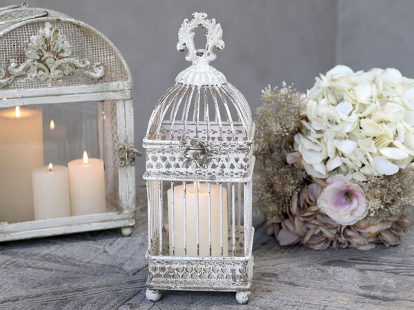 Krémová antik dekorativní zdobená ptačí klec - 12*12*32 cm - Chic Antique