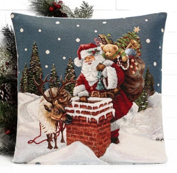 Gobelínový vánoční povlak na polštář s motivem Santa na střeše 45x45 cm