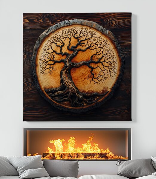 Obraz na plátně - Strom života Aurelis, dřevo styl FeelHappy.cz Velikost obrazu (šířka x výška): 40 x 40 cm
