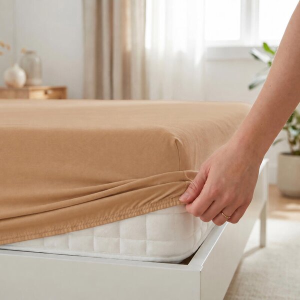 Napínací prostěradlo JERSEY ELASTIC LYCRA písková výška matrace do 30 cm 90 x 200 cm