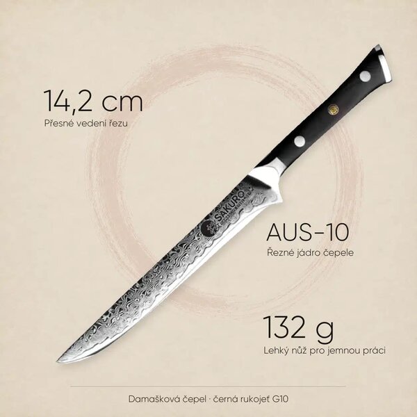 Vykošťovací nůž z damaškové oceli SaKuRo G10 14,2 cm