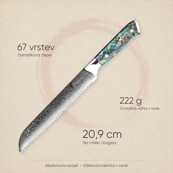 Nůž na pečivo z damaškové oceli SaKuRo Ocean Shell 20,9 cm