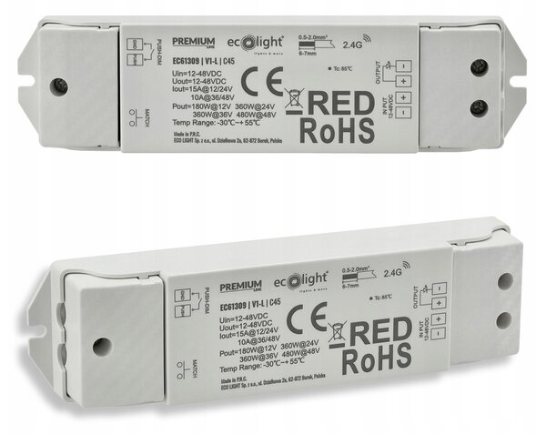 Stmívač LED pásků rf mono 12v 24v 15a wave controller