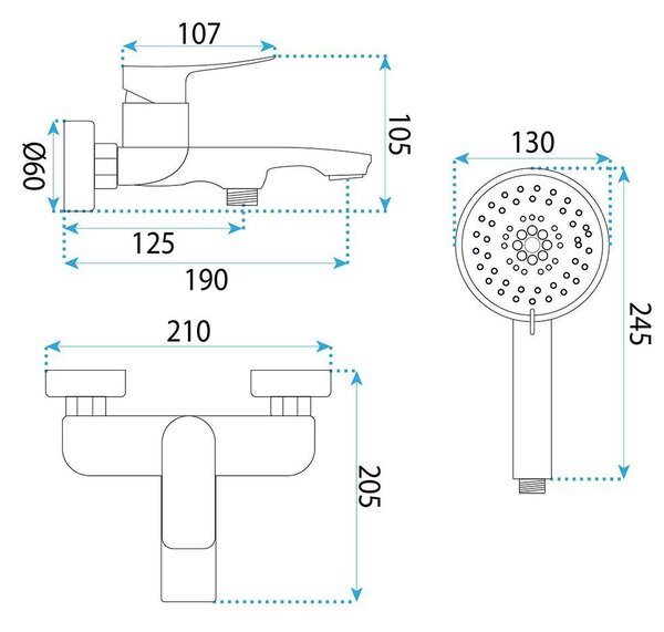 Rea Vision PREMIUM, nástěnná vanová baterie s ruční sprchovou soupravou, měděná matná, REA-B6738