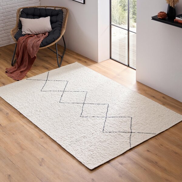 RUČNĚ TKANÝ KOBEREC, 160/230 cm, bílá Linea Natura - Vlněné koberce