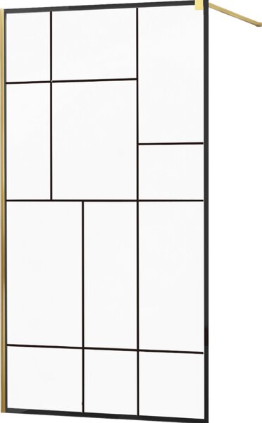 MEXEN - Kioto zástěna sprchová 80 x 200 cm, transparentní/ černá /vzor 8 mm - zlatá - 800-080-101-50-78