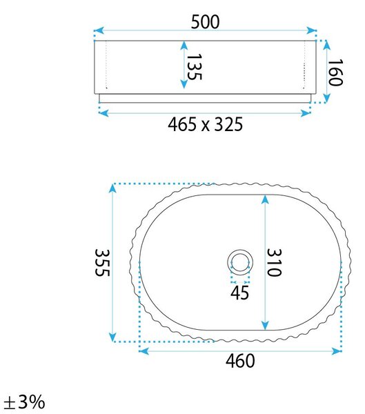 Rea Margaret, umyvadlo na desku 490x355x125 mm, černá-imitace kamene, REA-U7344