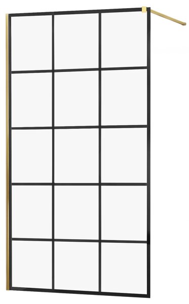 MEXEN - Kioto zástěna sprchová 100 x 200 cm, transparentní/ černá /vzor 8 mm - zlatá - 800-100-101-50-77