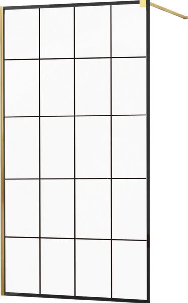 MEXEN - Kioto zástěna sprchová 130 x 200 cm, transparentní/ černá /vzor 8 mm - zlatá - 800-130-101-50-77