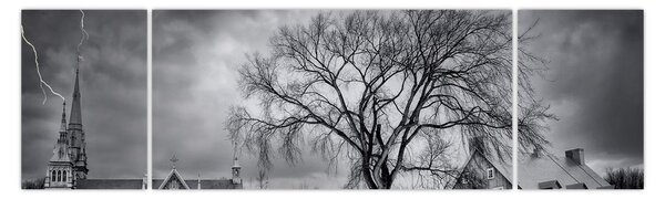 Obraz černobílé vesnice (170x50 cm)